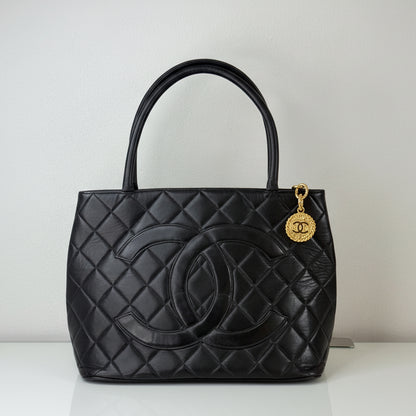 Chanel Vintage Timeless Medallion Black Lambskin Tote