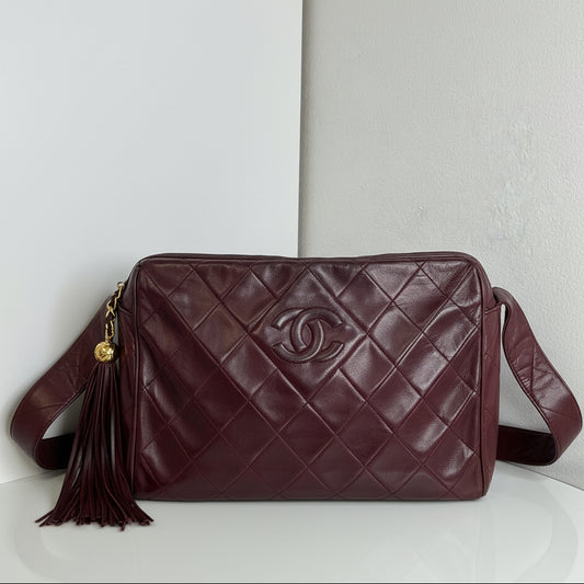Chanel Vintage Burgundy Wine Quilted Lambskin Camera Bag  1986-1988