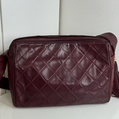 Chanel Vintage Burgundy Wine Quilted Lambskin Camera Bag  1986-1988