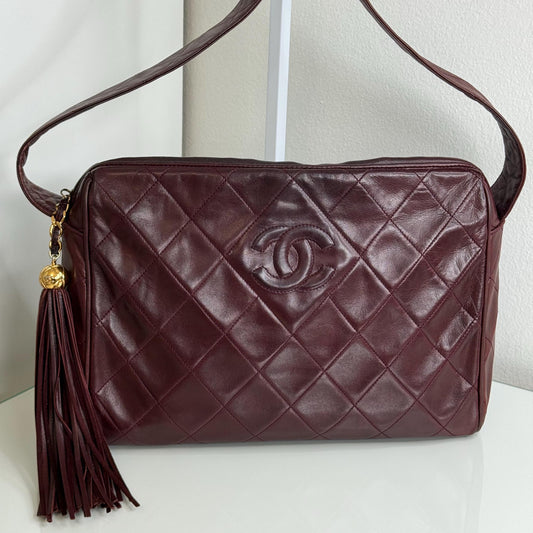 Chanel Vintage Burgundy Wine Quilted Lambskin Camera Bag  1986-1988