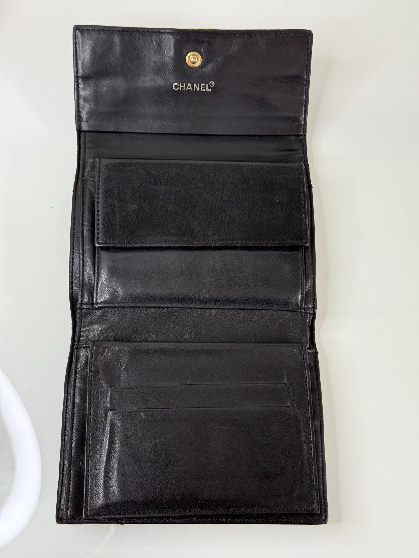 Chanel Vintage Black Lambskin Chocolate Bar Wallet