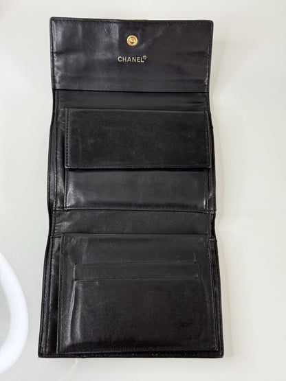 Chanel Vintage Black Lambskin Chocolate Bar Wallet