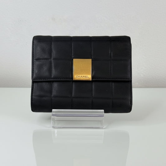 Chanel Vintage Black Lambskin Chocolate Bar Wallet