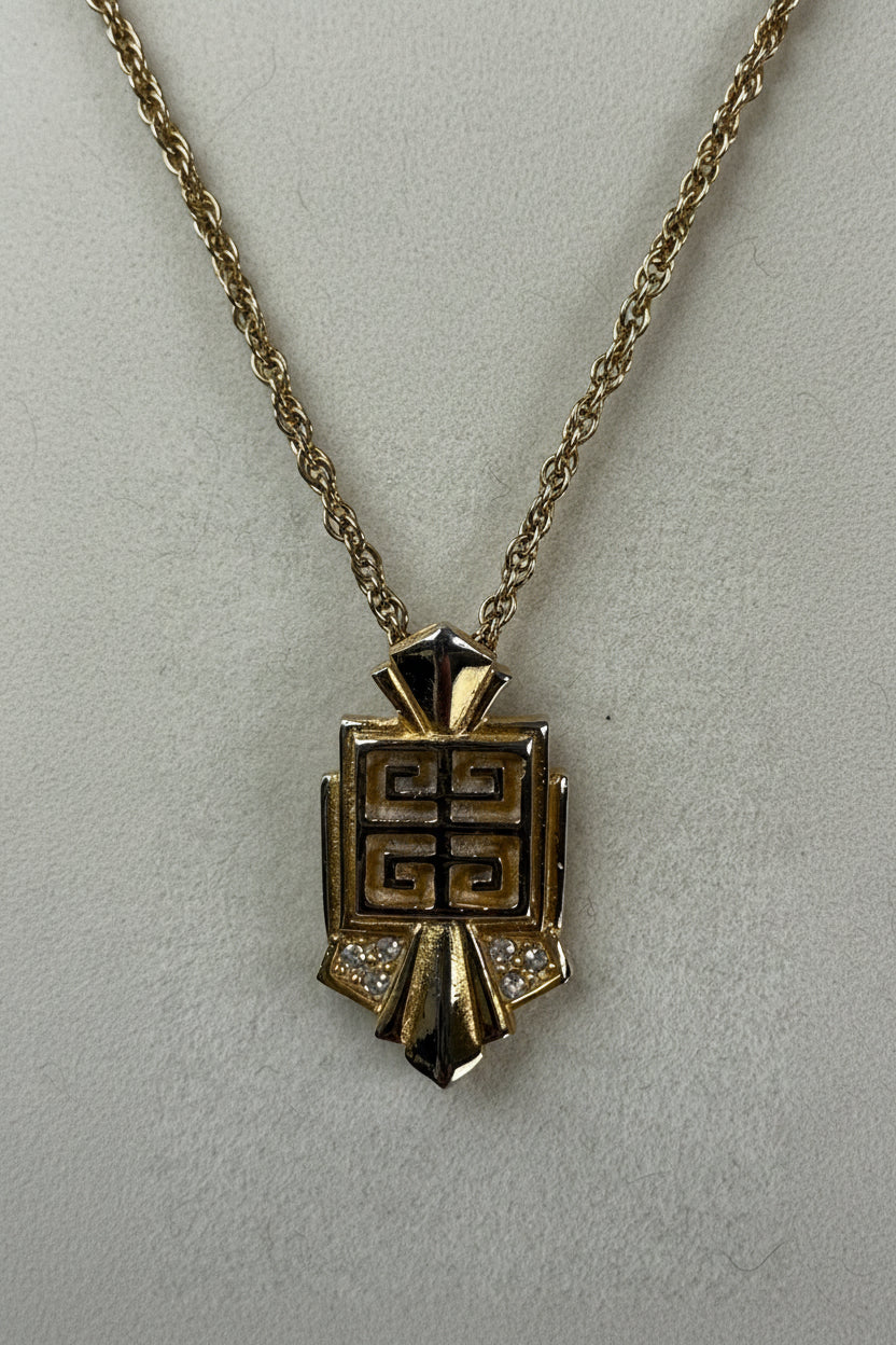Givenchy Vintage Gold Plated Rhinestone 4G Necklace