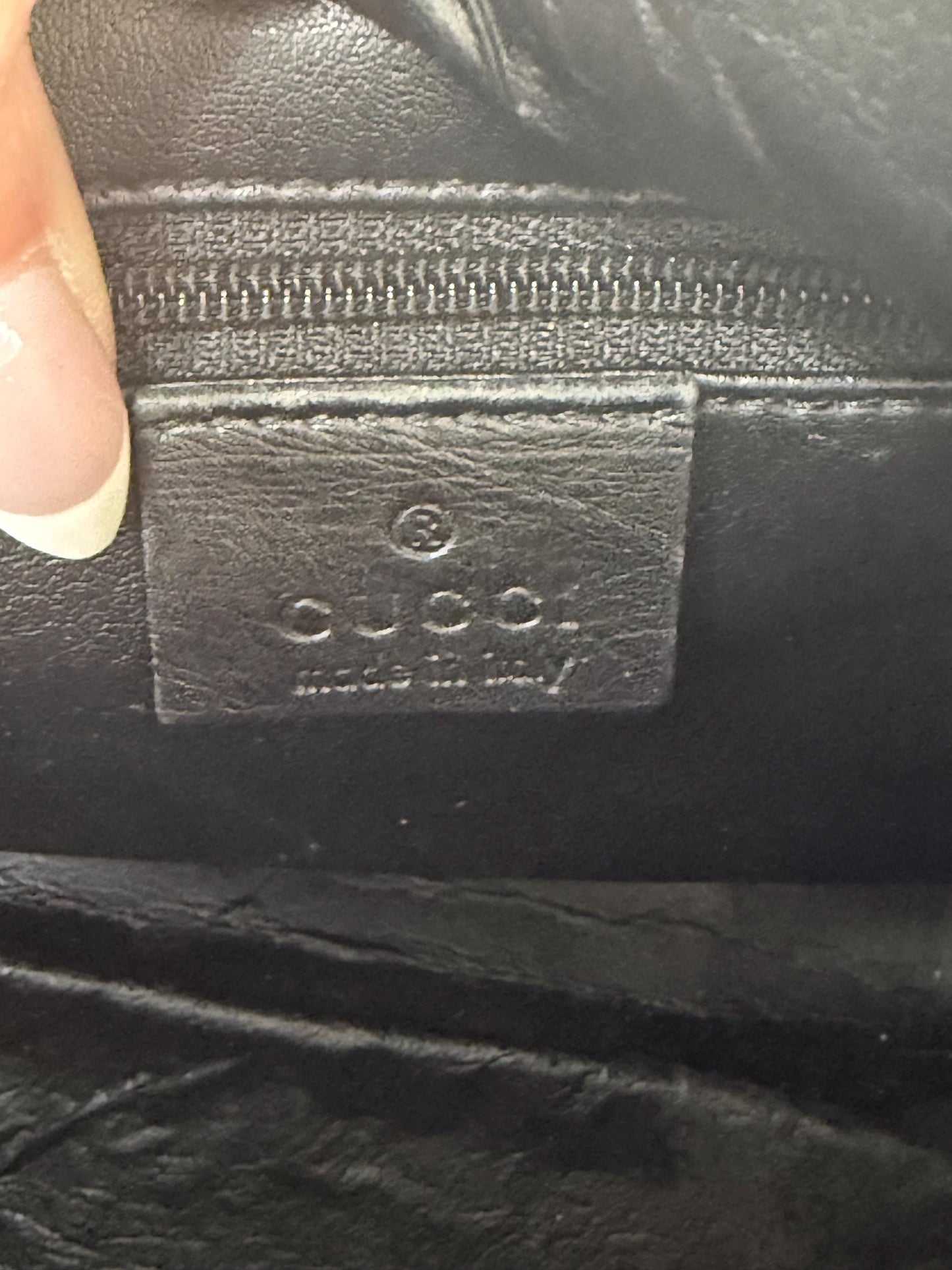 Gucci Vintage GG Navy Canvas Small Boston Bag with Black and Cream Web Stripe